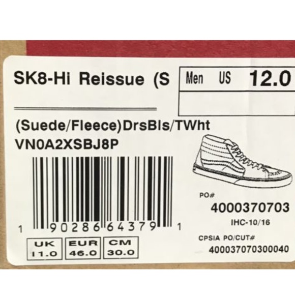 Vans SK8 Hi Reissue Suede Fleece Dress Blues True - Picture 8 of 8